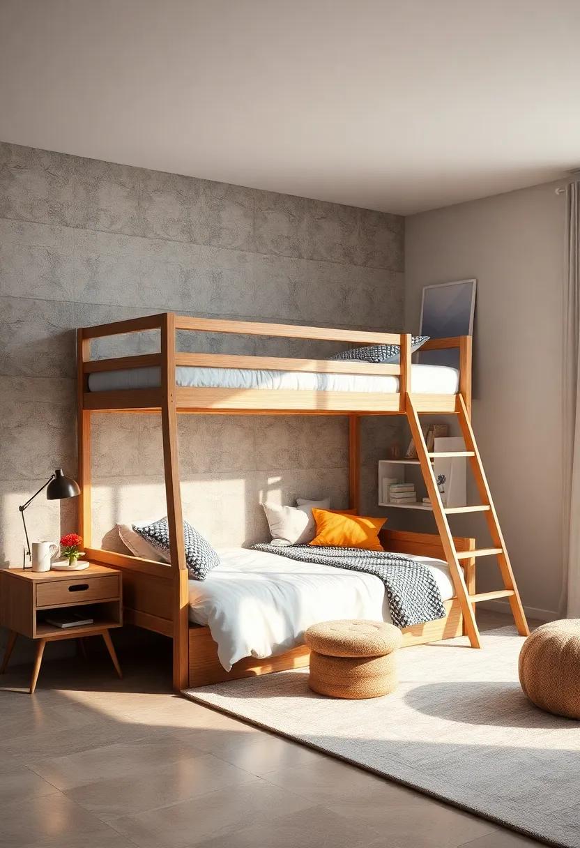 Bunk Bed with Play Area: Ideal for kids’ rooms, create a bunk bed setup with a cozy play zone beneath for imaginative adventures