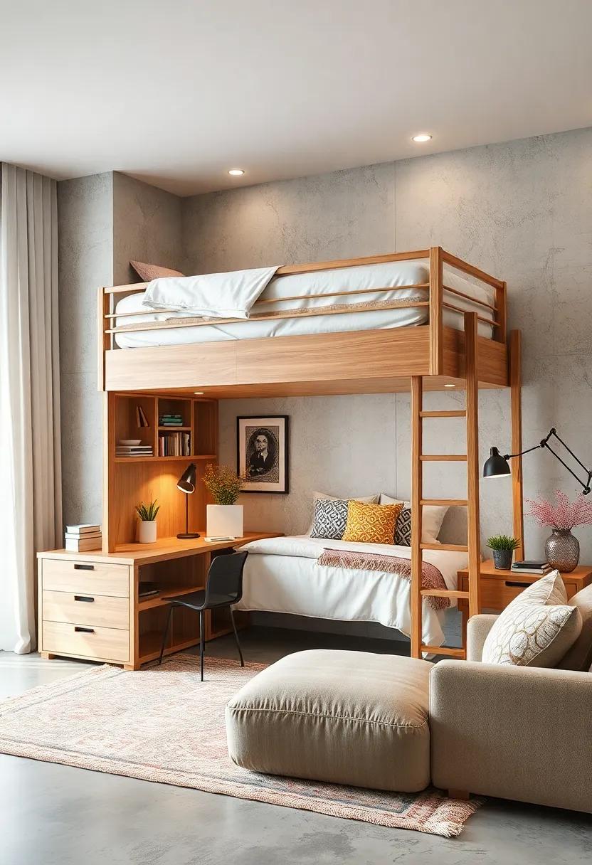 Lofted Bed with Desk: Elevate your sleeping space while creating a dedicated nook for work or study underneath