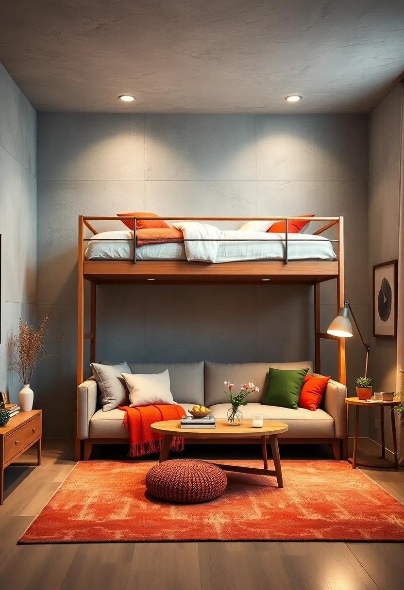 Lofted Bed with Sofa: Transform your bedroom into a multifunctional retreat with a lofted bed that creates a cozy living space below