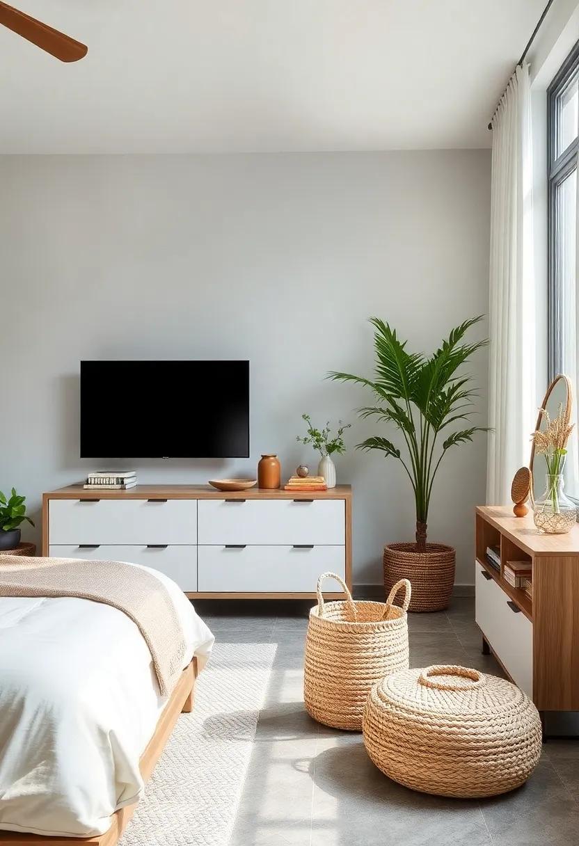 Seagrass Basket: Use this decorative basket for storing items while adding a natural texture to your bedroom aesthetic