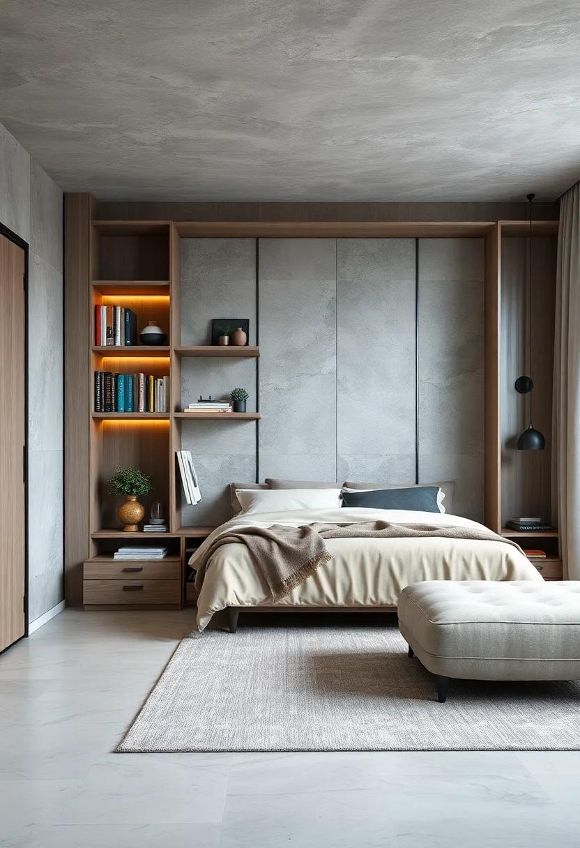 Wall bed with Integrated Shelving: Maximize vertical storage by having a wall bed that incorporates shelves for books and decor