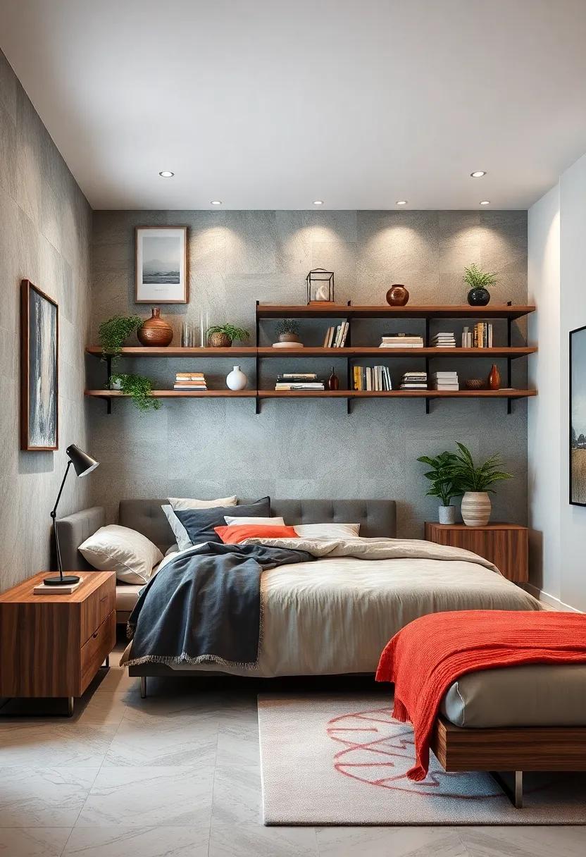 Wall-mounted Shelves: Free up floor space with shelves that create vertical storage while displaying personal decor