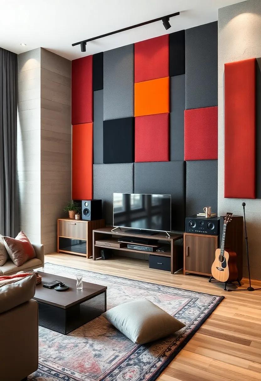 Acoustic Panels: Use decorative acoustic panels that not only enhance sound quality but also serve as artistic wall features