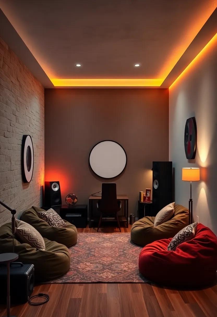 Chill Corner: Design a cozy nook with bean bags or floor cushions for lounging and listening to music, complete with mood lighting