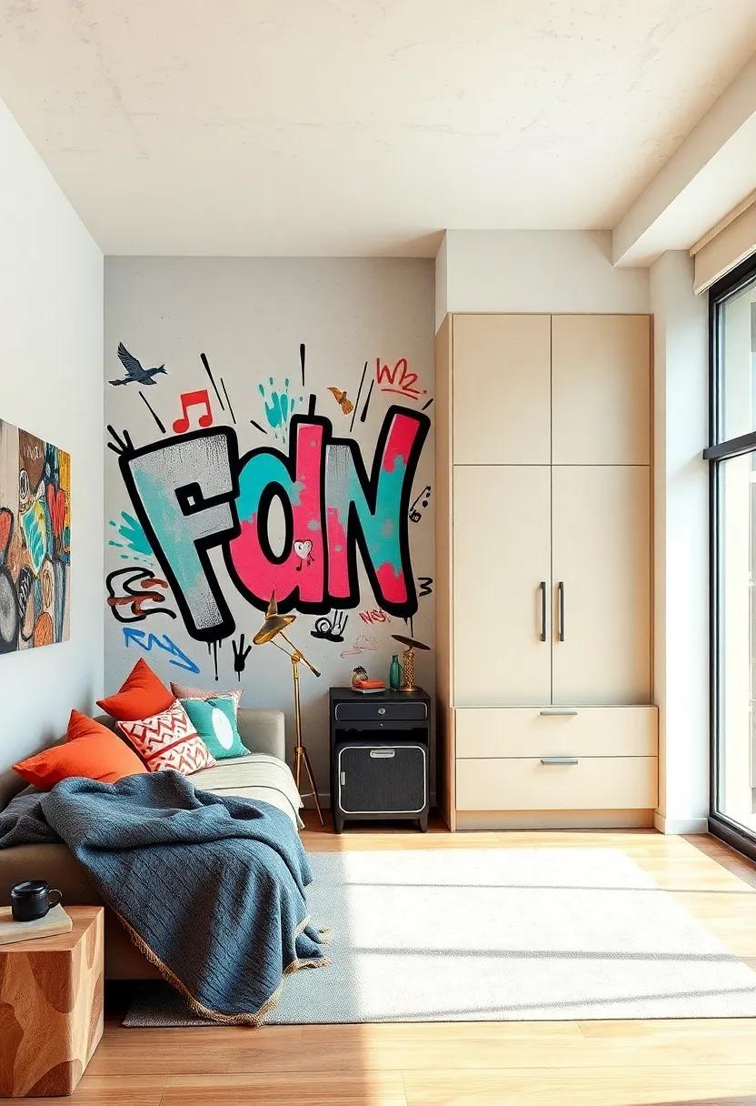 Graffiti Wall: Get creative with removable graffiti art that reflects his music interests, giving a bold urban feel to the space