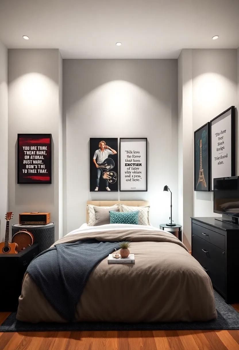 Inspirational Quotes: Feature framed quotes from musicians or lyrical snippets that resonate with him, adding a personal touch to the decor