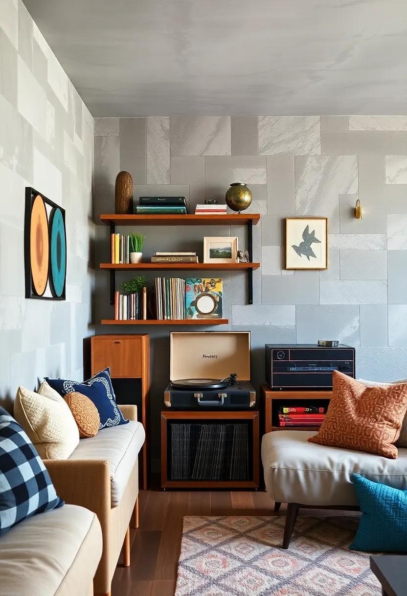 Record Player Station: Designate a small area for a vintage record player, complete with shelves for vinyl storage and cozy seating