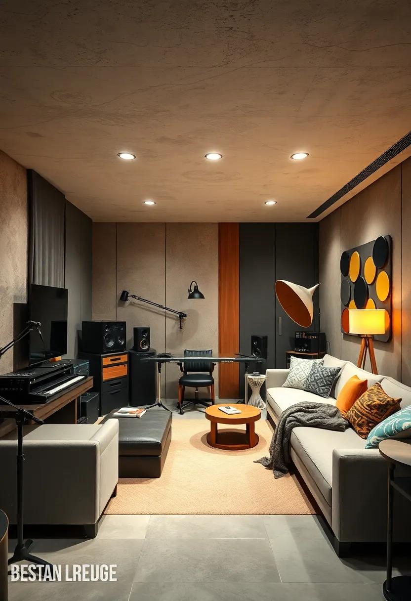 Recording Studio Vibes: Incorporate an area with a small recording setup,where he can experiment and create his own music