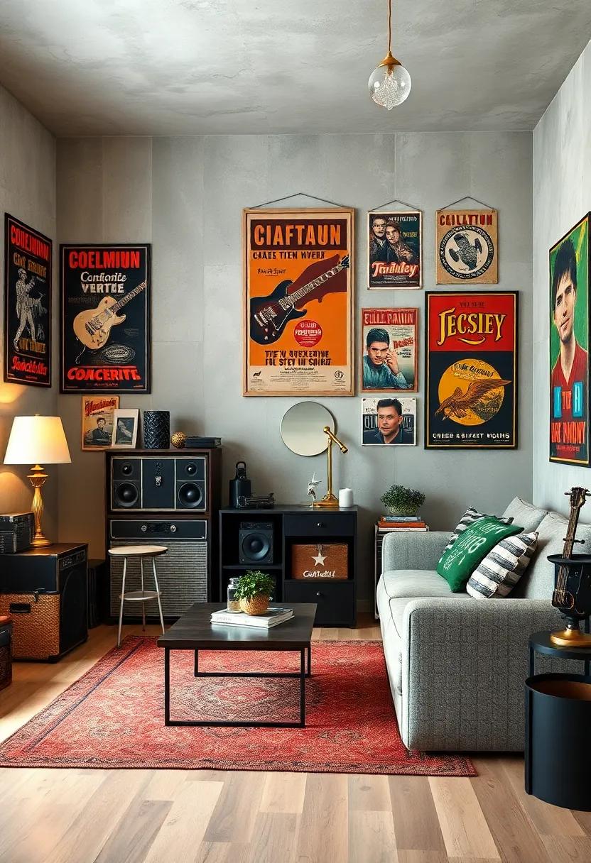 Vintage Concert Posters: Decorate the walls with authentic or replica concert posters for an edgy, vintage vibe