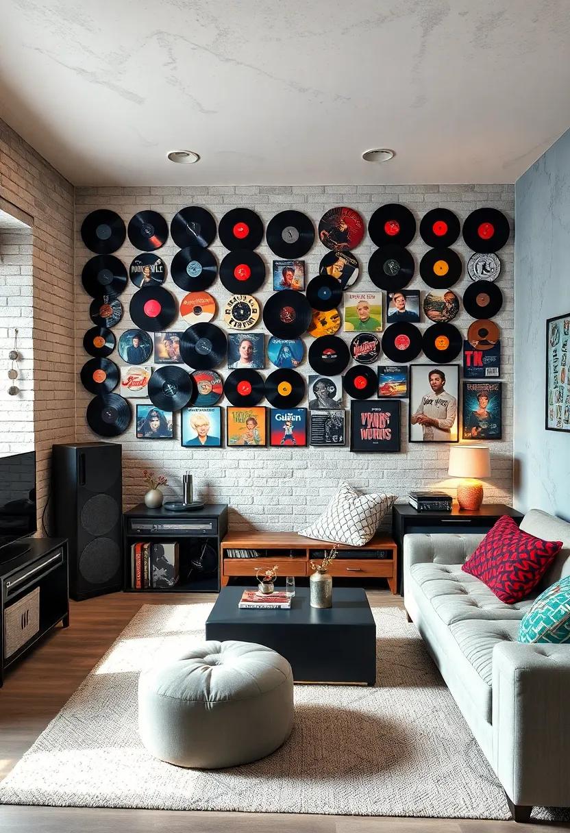 wall of Sound: Create a feature wall with oversized vinyl records or framed album covers that reflect his favorite artists and genres