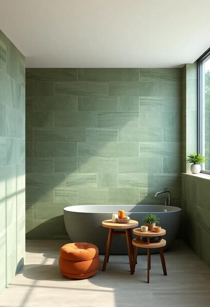 nature-Inspired Forest Green: Witness the refreshing touch of forest green stone tiles, perfect for adding a natural element reminiscent of lush landscapes