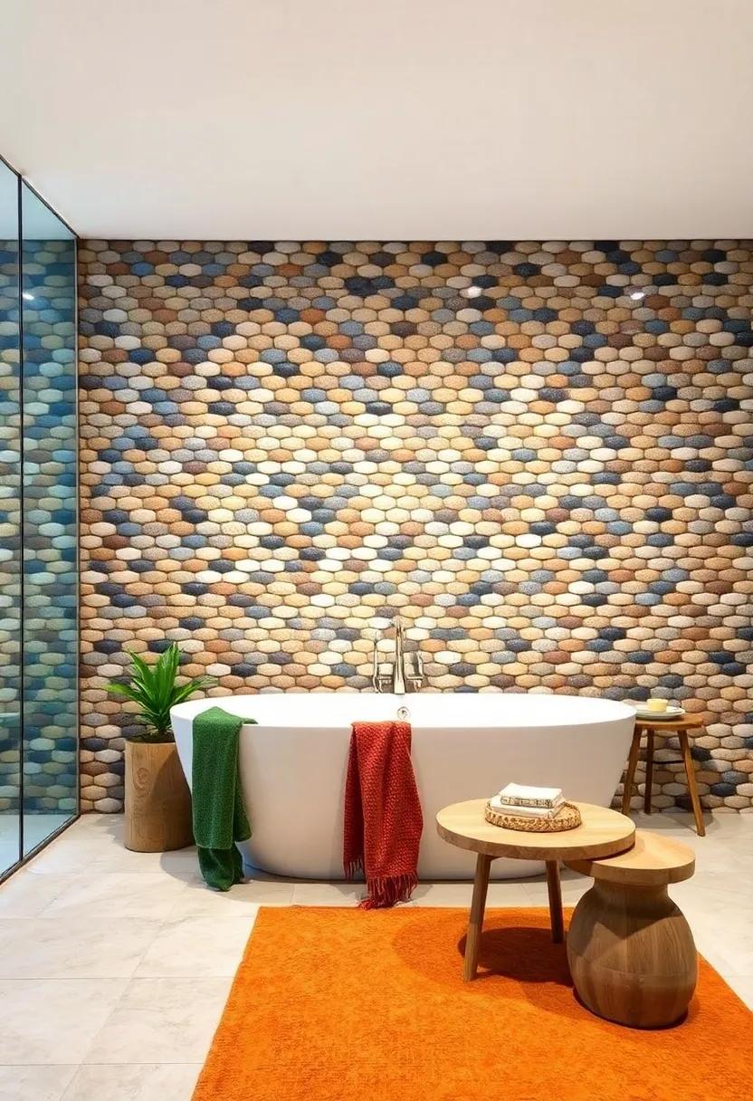 Mosaic Magic with Pebble Tiles: Look into the unique beauty of pebble tiles for a stunning feature wall, reminiscent of rivers and nature's artistry