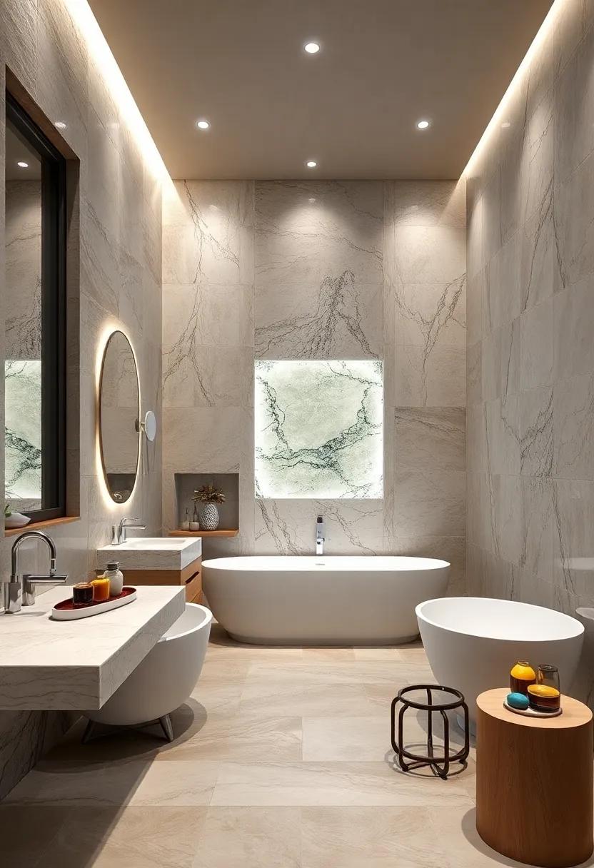 Glossy Onyx accents: Infuse luxury with glossy onyx tiles that can create captivating backlit features, setting a tranquil mood for any bathroom