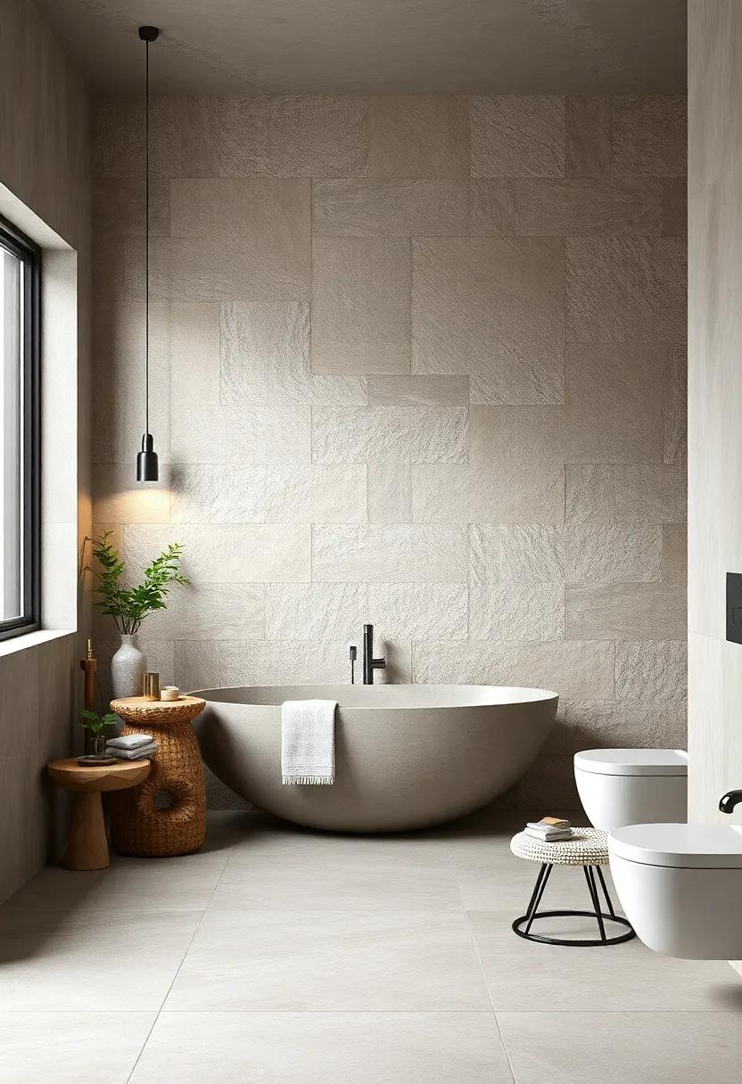Captivating Concretions: Discover the bold look of concrete tiles that offer an industrial edge while remaining warm and inviting for the perfect bathroom balance
