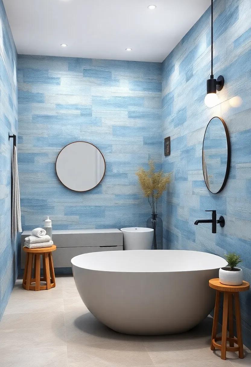 Oceanic Feel with Blue Stone: Bring the essence of the ocean to your bathroom with cool blue stone tiles that evoke a serene coastal retreat