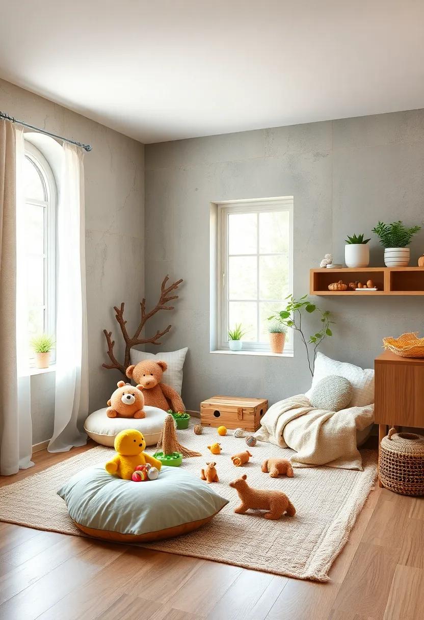 Cozy Nooks: Create a reading and play nook with floor cushions surrounded by nature-themed toys that encourage exploration