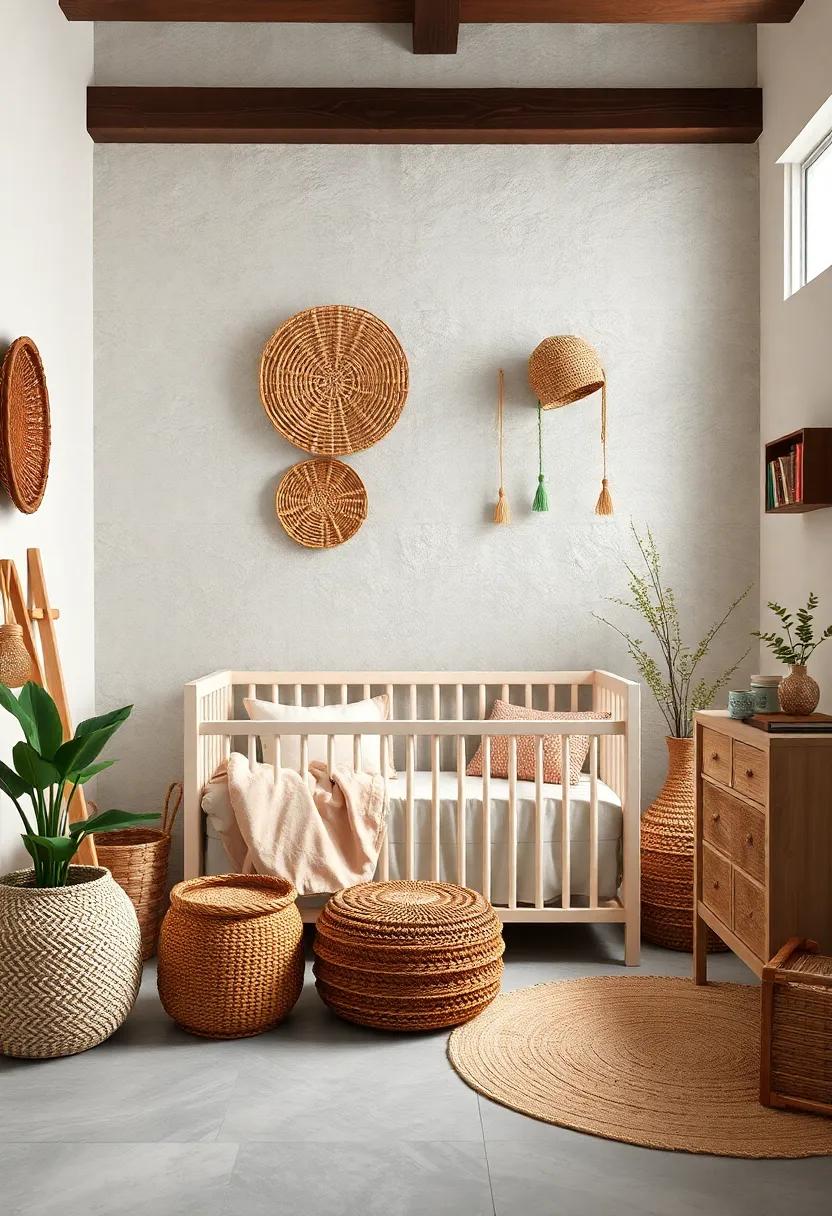 Earthy Accents: Use woven baskets and dark wooden accents to add an organic feel that complements the overall theme