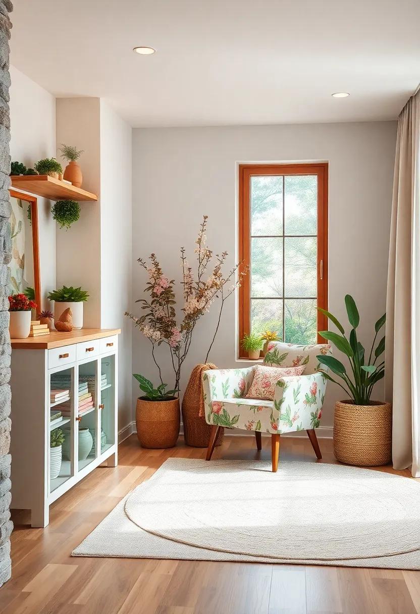 garden-themed Accent Chair: Place a cozy accent chair with floral prints in a reading nook to invite relaxation and storytelling