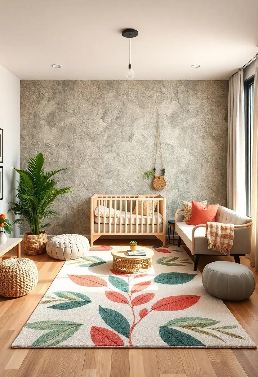 Nature-Inspired Rugs: Select rugs with leaf patterns or animal motifs to ground the space and provide a soft area for play