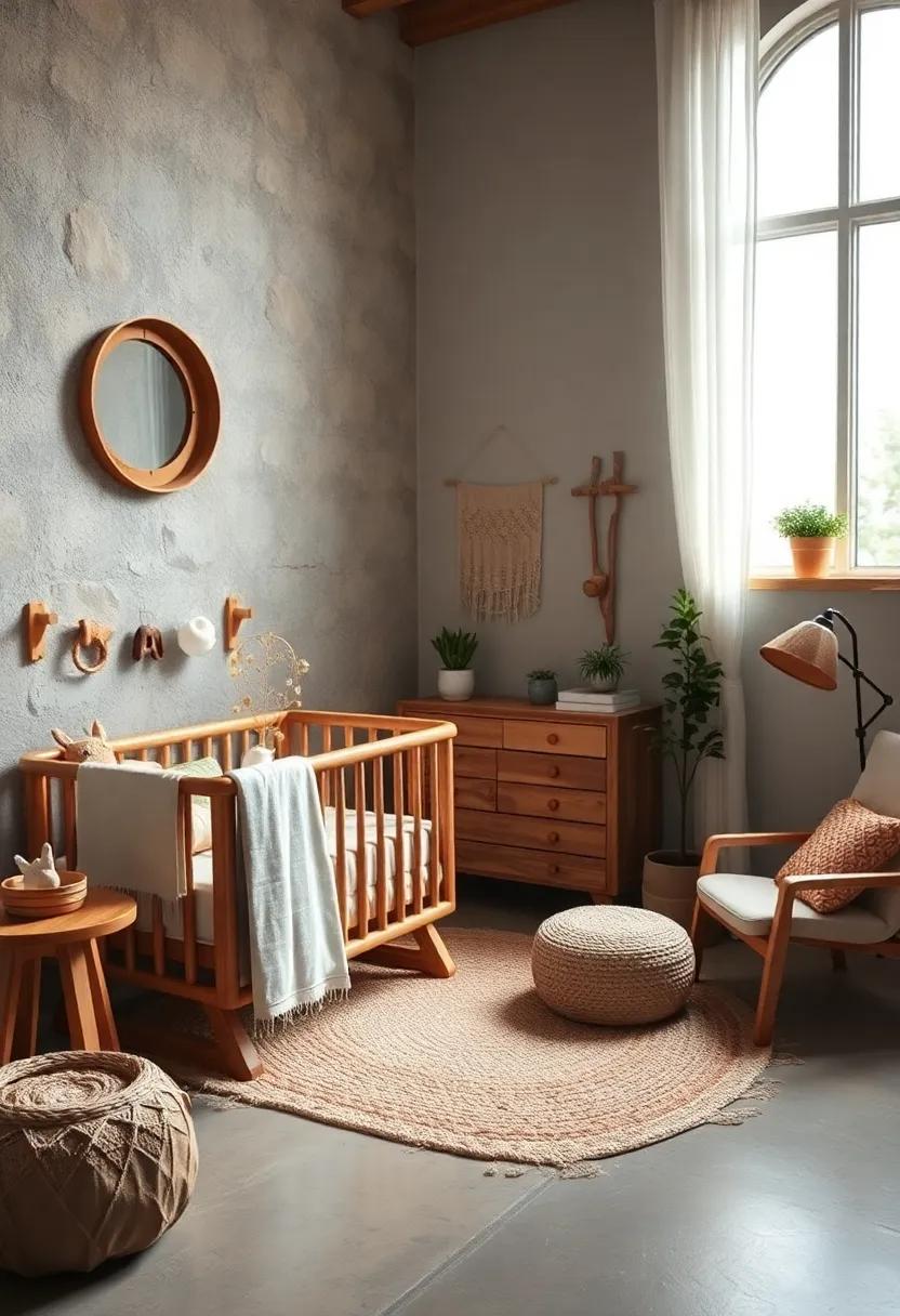 Rustic Furniture: Opt for natural wood furniture pieces with a rustic finish to enhance the earthy and organic feel of the nursery