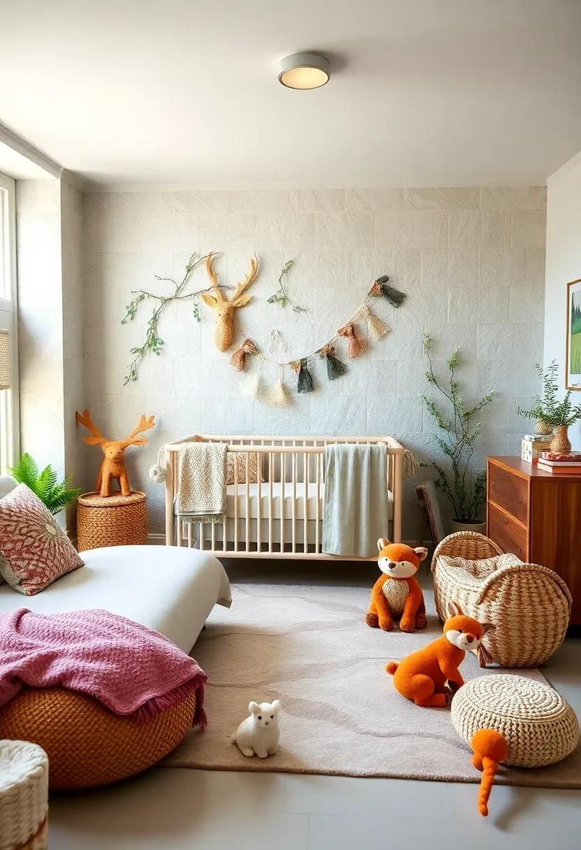 Woodland Wonders: Incorporate plush forest animals like deer, foxes, and rabbits into the nursery decor for a charming woodland vibe