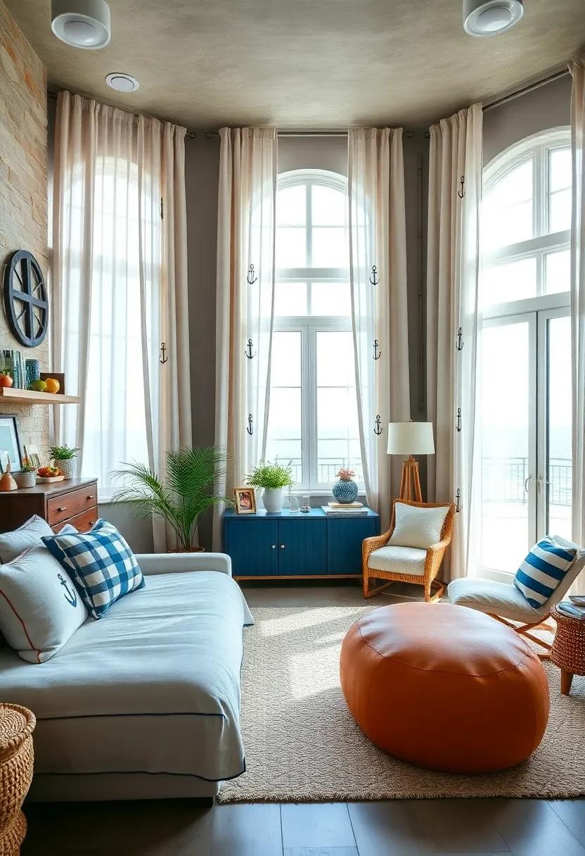 Anchor-Embroidered Curtains: Adorn windows with light, airy curtains ⁤featuring subtle anchor ​embroidery, allowing natural​ light to fill the space