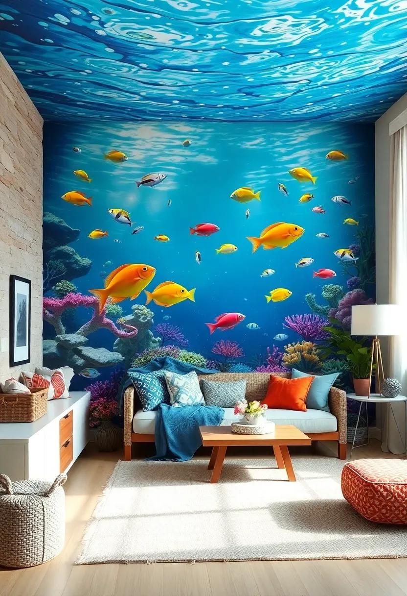 Underwater Mural: Create a dreamy‌ underwater scene mural featuring colorful fish and coral to inspire daydreams ⁣of ‍underwater adventures