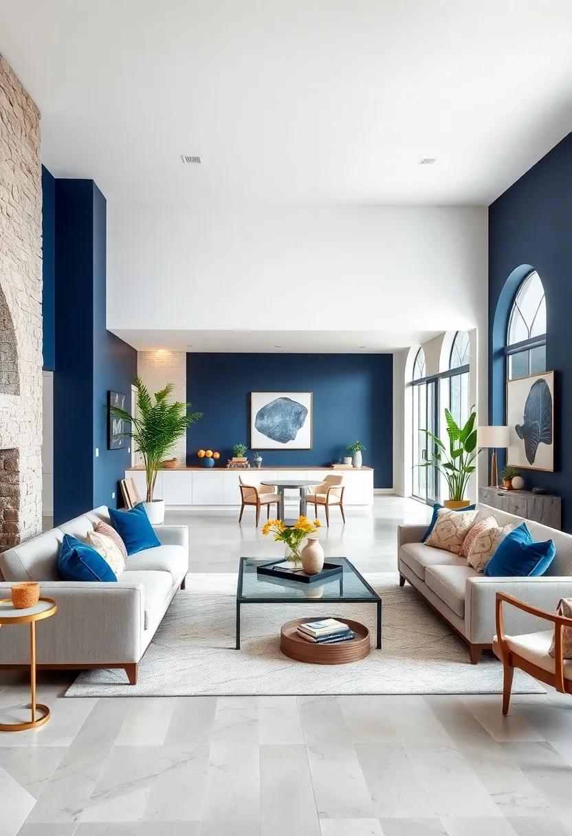 Open Concept⁢ living: Enhancing Flow with ⁣Navy⁣ Blue and ‍White ⁤Walls
