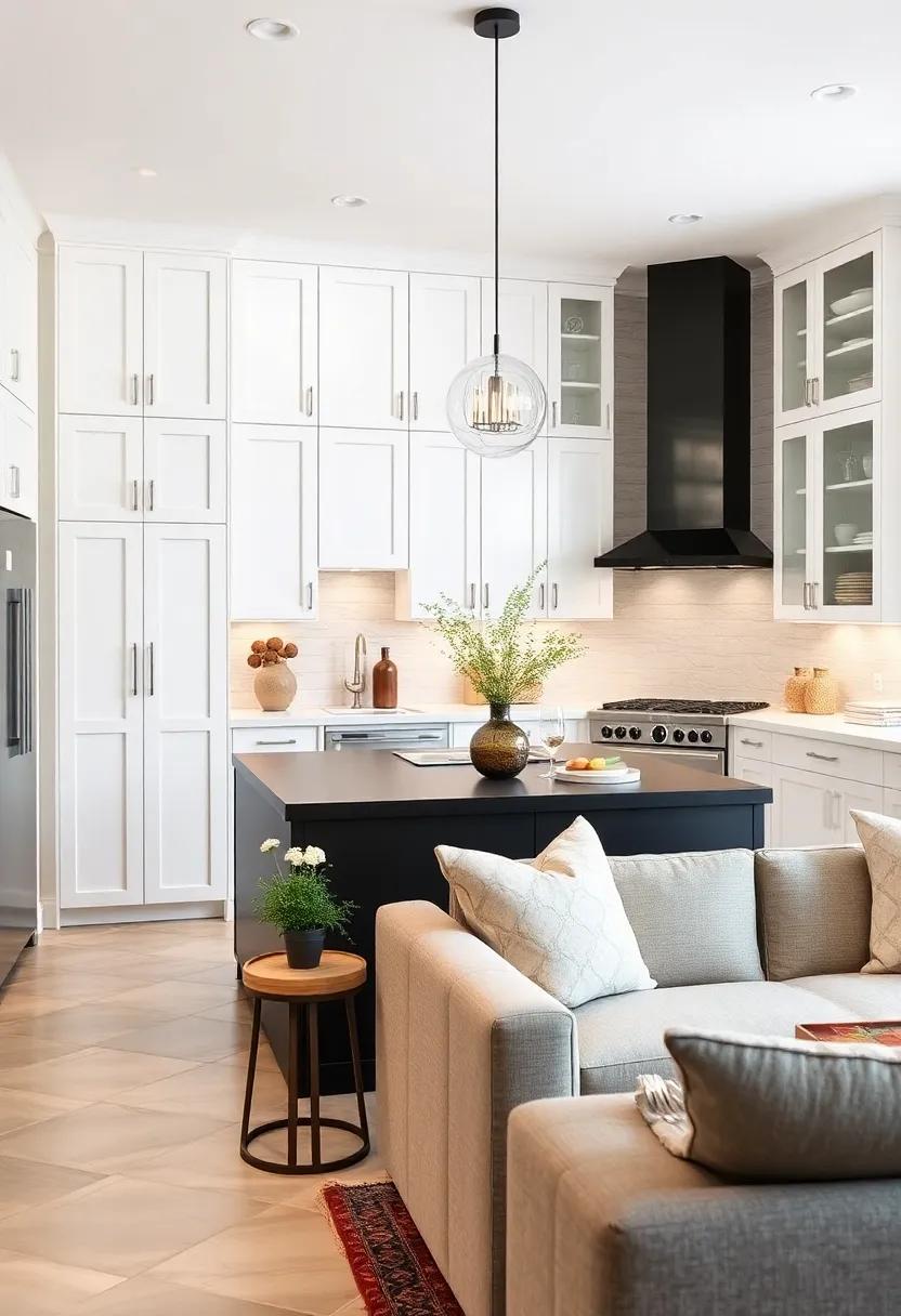 Chic Black‌ and White: See how a striking black island pairs perfectly ‌with ‍white⁢ cabinets, creating‍ a dramatic ⁢focal point in a stylish modern kitchen