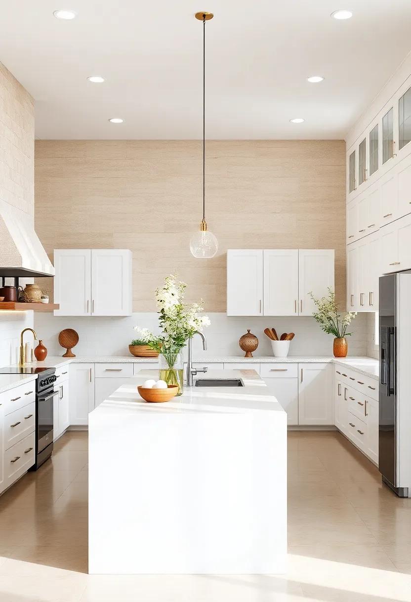 Functional Islands: Highlight the utility of center islands made of‍ contrasting materials that match perfectly with white cabinetry for enhanced workspace