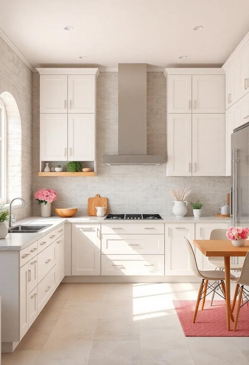 Soft⁤ pastels: Discover a dreamy kitchen design that incorporates pastel accents ​against a backdrop of white ⁤cabinets, ⁤crafting ⁣a gentle and inviting atmosphere