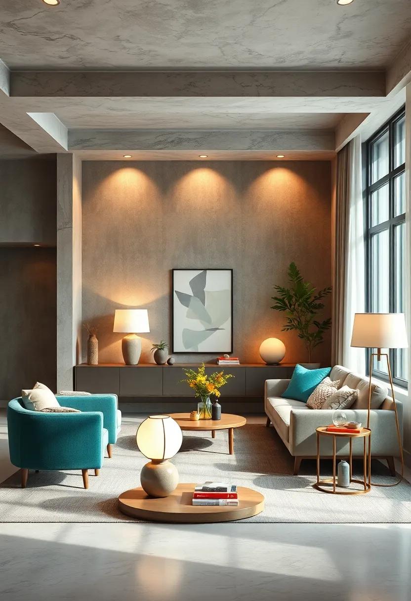 Select table lamps with geometric shapes for a modern touch that still feels approachable and warm