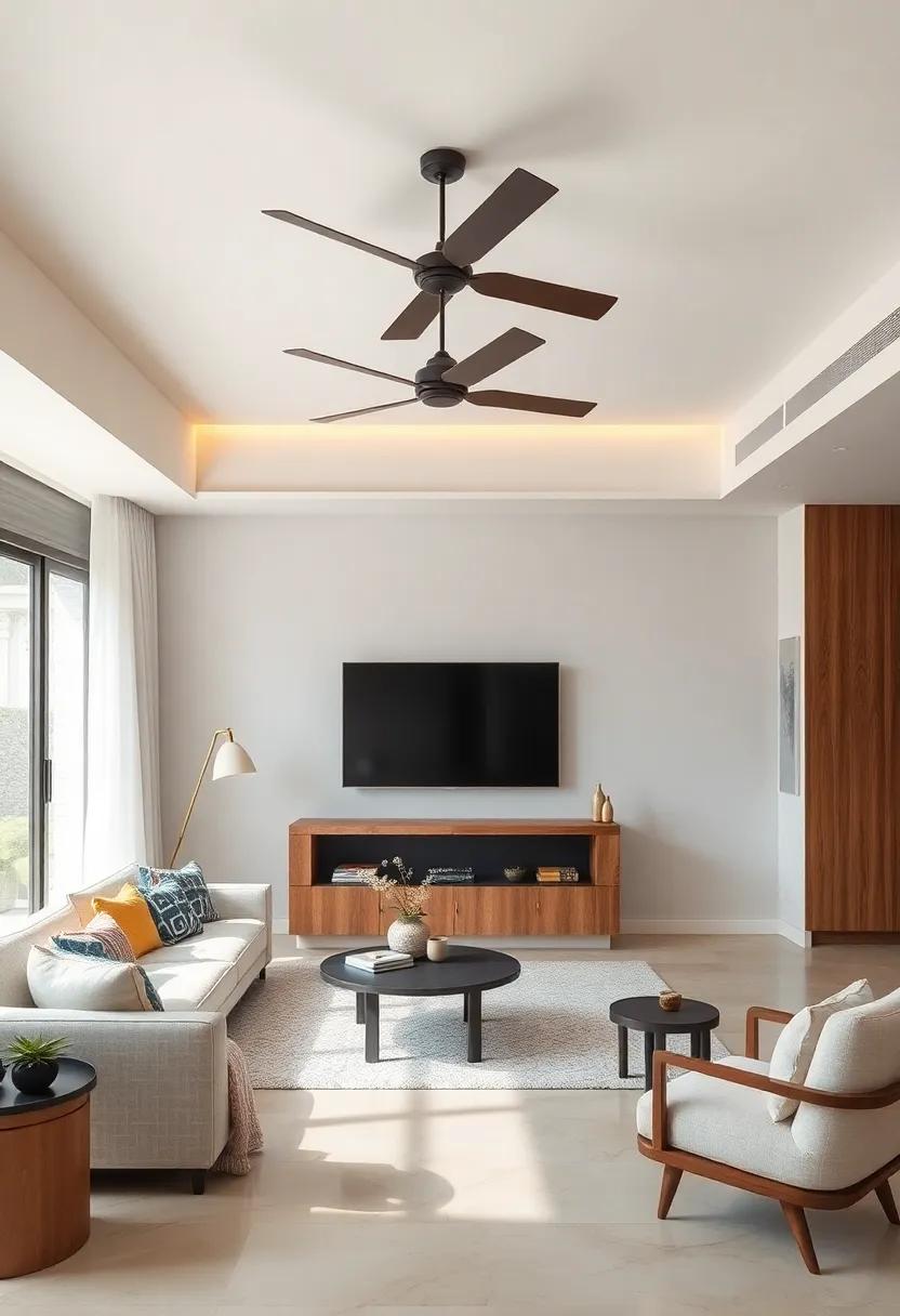 Transform a simple ceiling fan into a stylish statement piece with neutral tones and streamlined designs