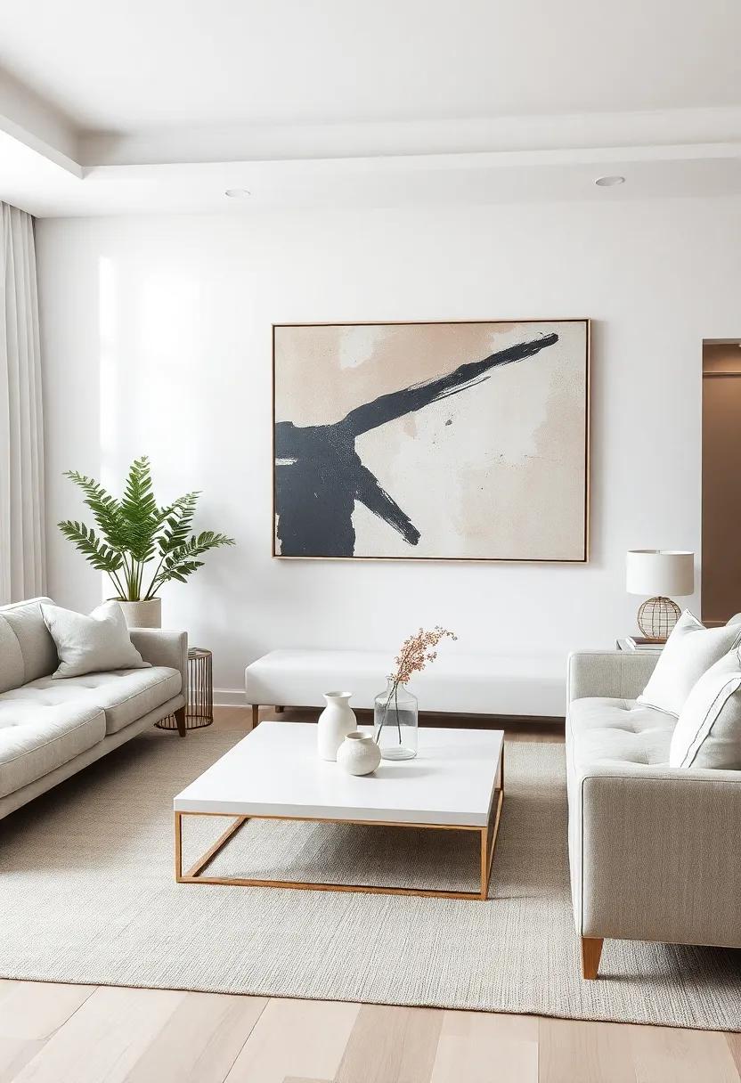 Integrate Minimalist Furnishings: Opt for sleek, minimalist furniture that doesn’t compete with your artwork, allowing abstract pieces to take center stage