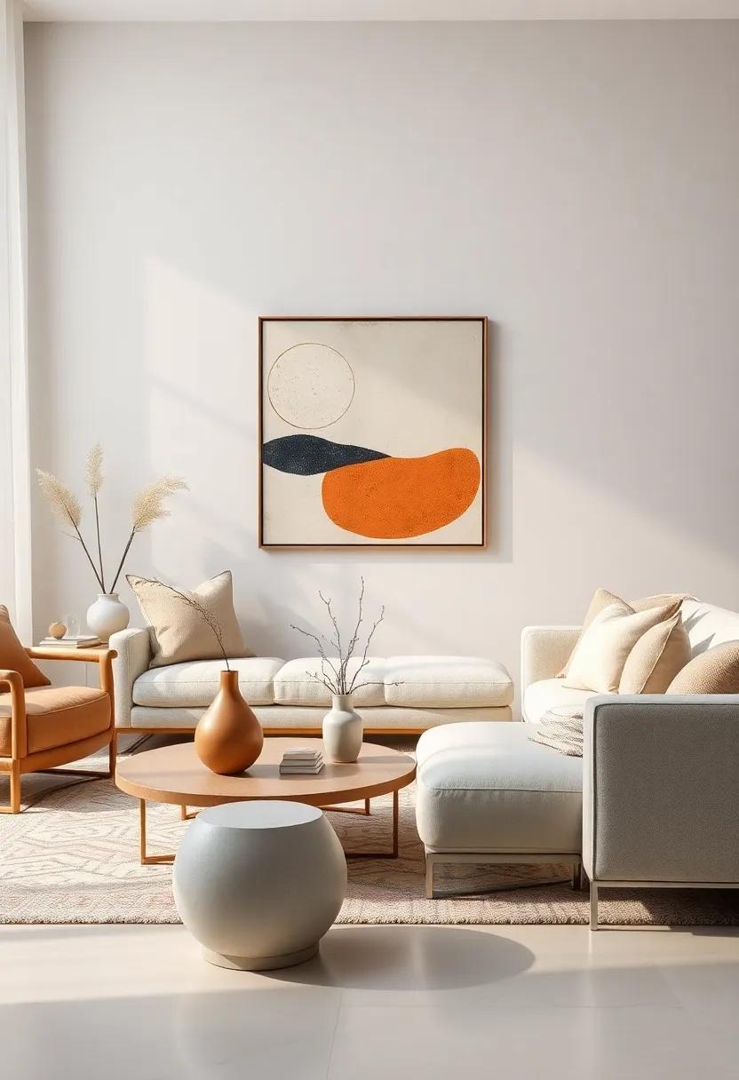 Incorporate Artistic Accessories: Use vases, sculptures, or textiles inspired by the shapes and colors within your artwork to enhance the overall aesthetic