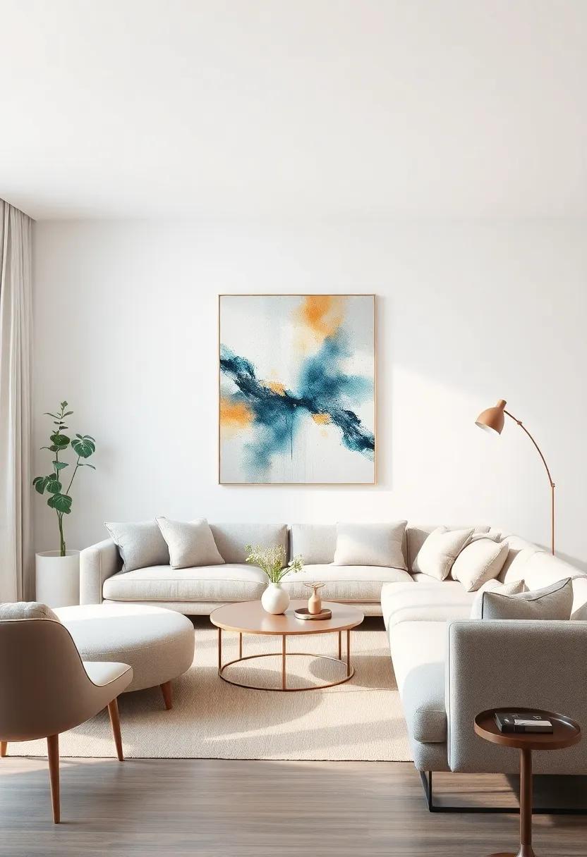 Use Art as Inspiration: Let your favorite abstract piece dictate your room’s color scheme and decor elements, making the art the heart of the space