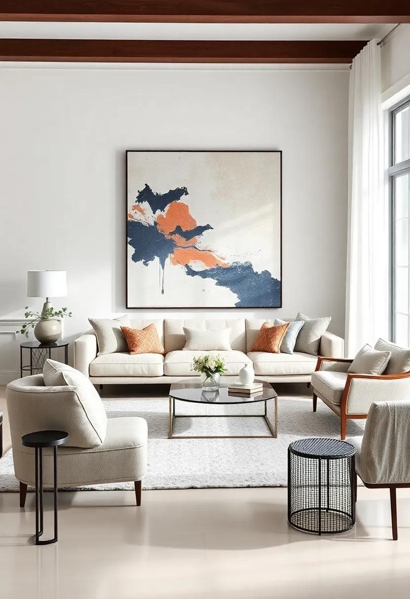 Play with Scale: Experiment with oversized pieces to make a dramatic statement, or choose smaller works to create an intimate space