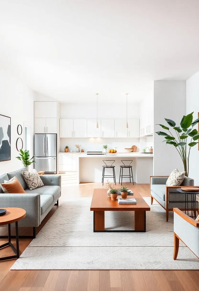 Use Multi-Functional Furniture: Opt for pieces that serve dual purposes, such as an island with seating or a coffee table with storage to maximize space