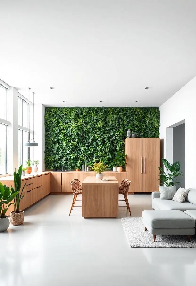 Feature a green wall: A vertical garden or a selection of potted plants can enliven your space and contribute to air quality in an aesthetically pleasing way