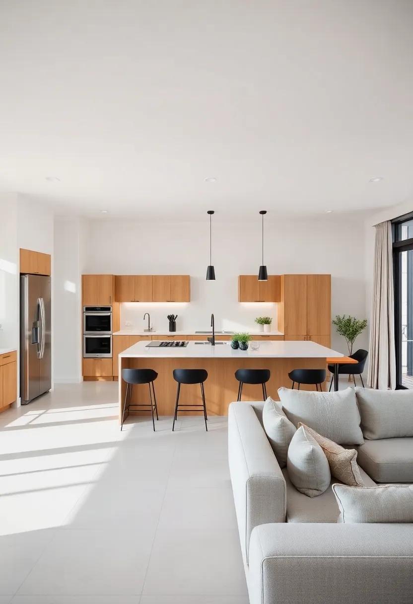 incorporate Tech: Smart appliances and integrated sound systems can enhance functionality and modernize your open concept lifestyle