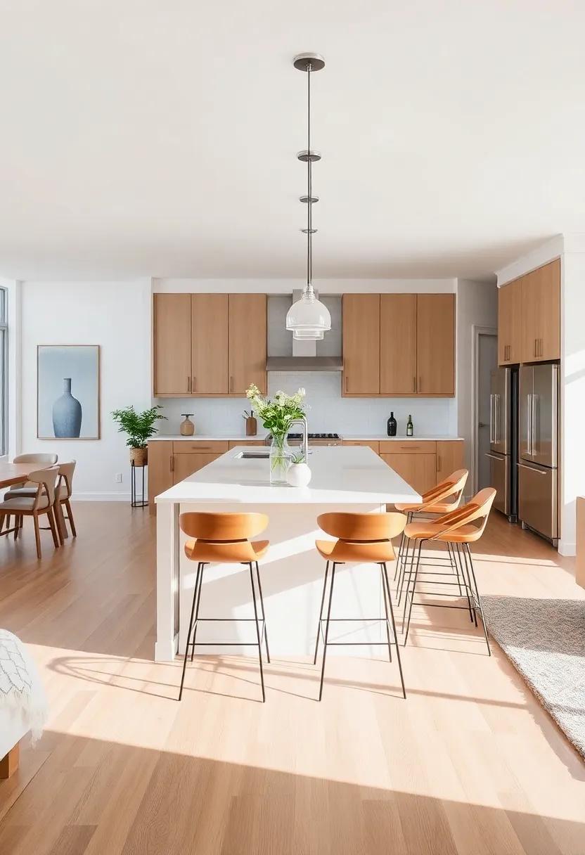 Incorporate Bar Seating: Add bar stools at your kitchen island to create a casual dining area and foster social interactions