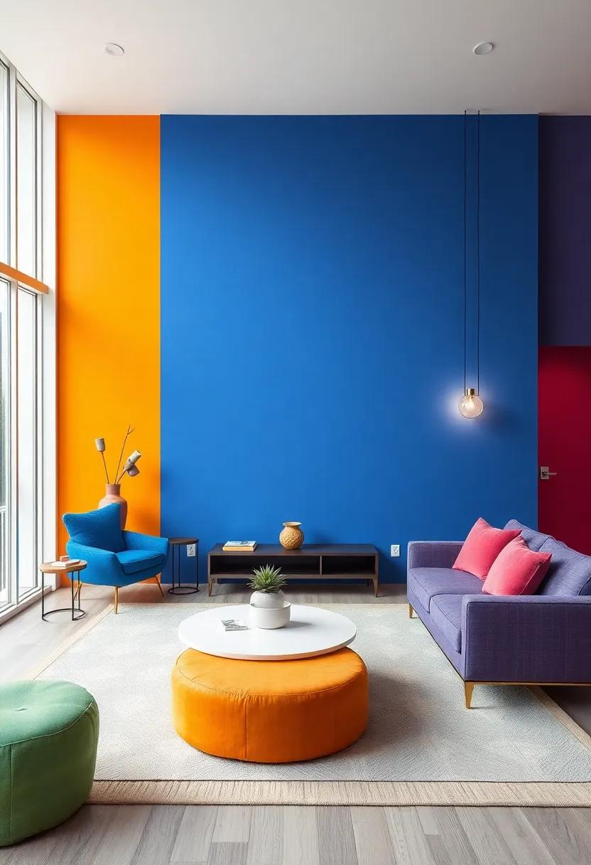 Opt for a Bold Accent Wall: Choose a vibrant paint color or a striking wallpaper pattern to create a stunning focal point in your open concept living room