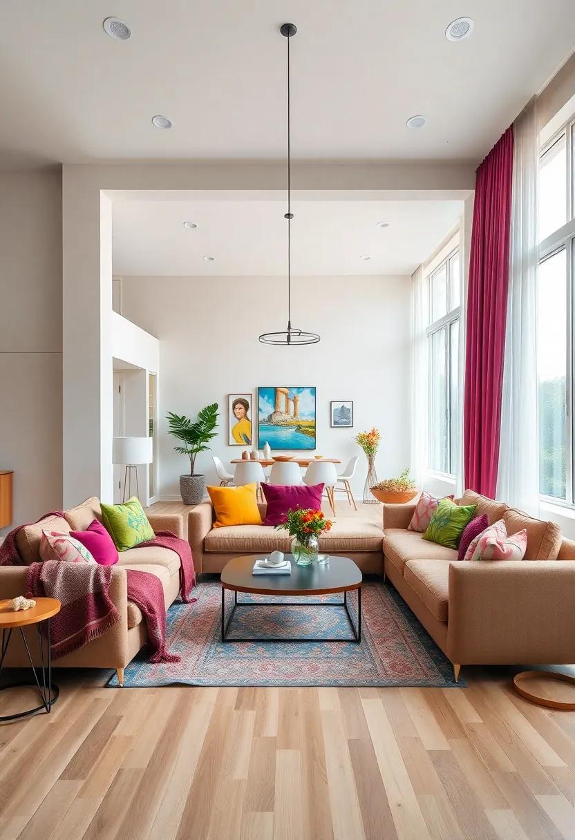 Play with Textiles: Use colorful throw pillows,blankets,and curtains to add depth and warmth,enriching the visual tapestry of your living area