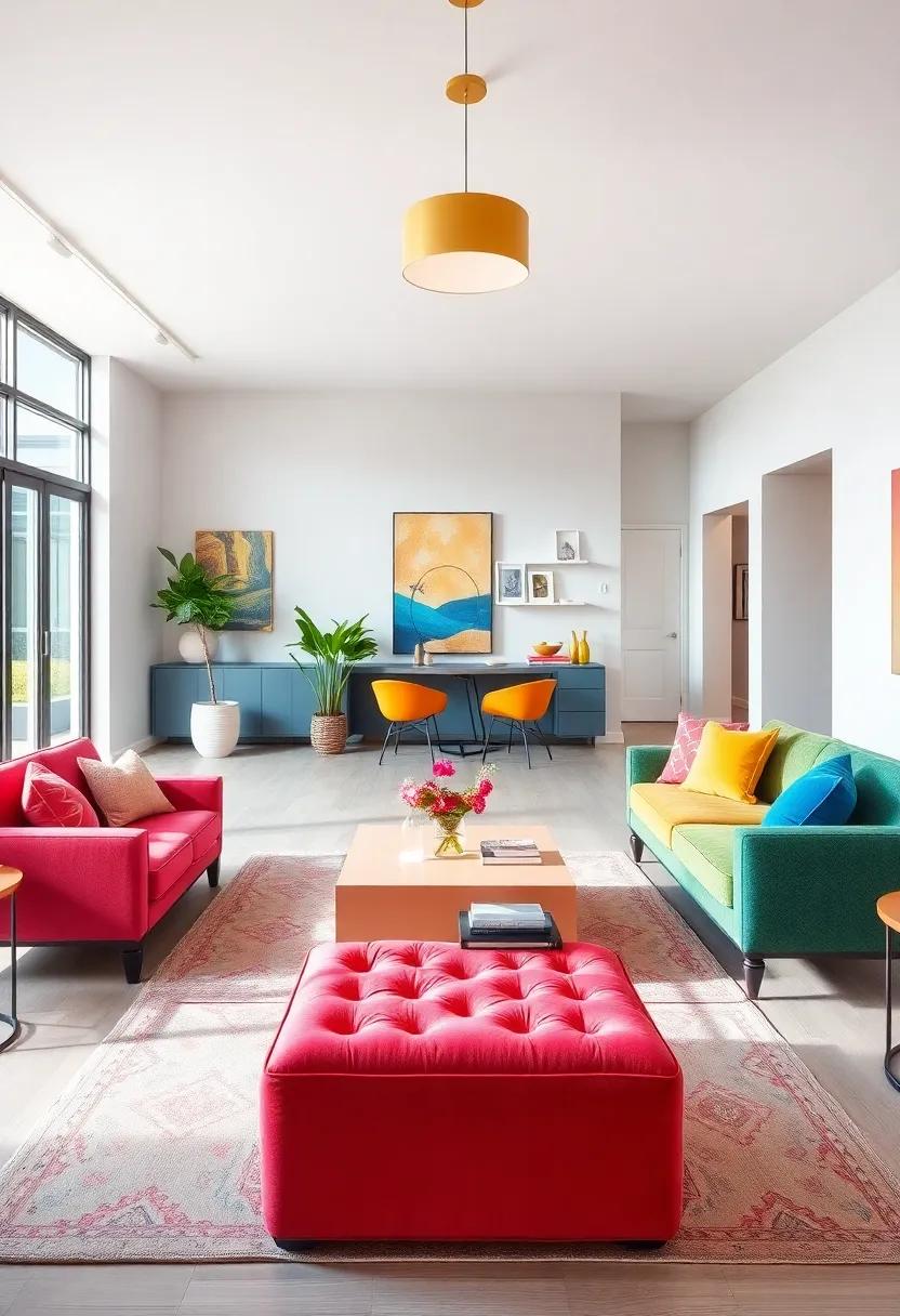 Multi-Functional Colorful Furniture: Choose pieces that are both stylish and functional, like a vibrant storage ottoman that adds color while providing hidden storage