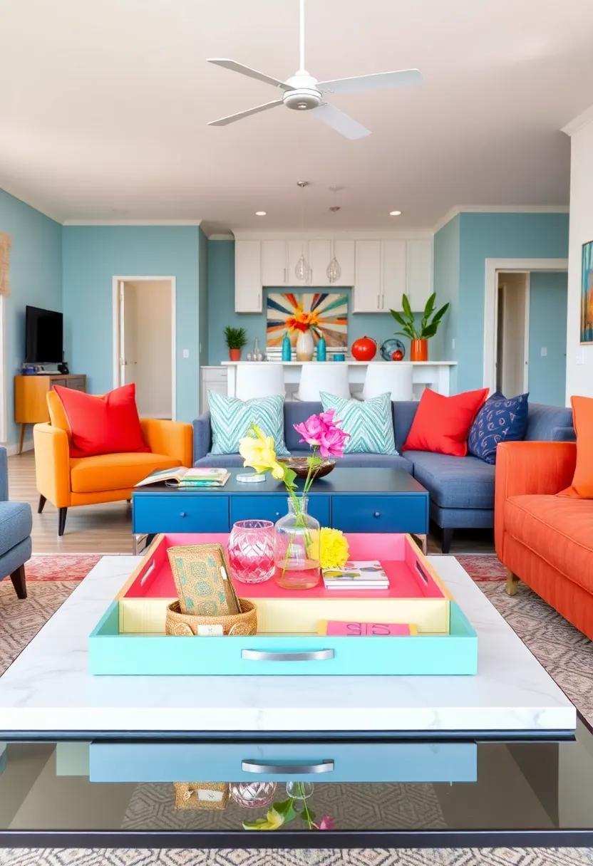 Decorative Trays: Use colorful trays to organize small items on coffee tables or side tables while adding an extra layer of color to your decor