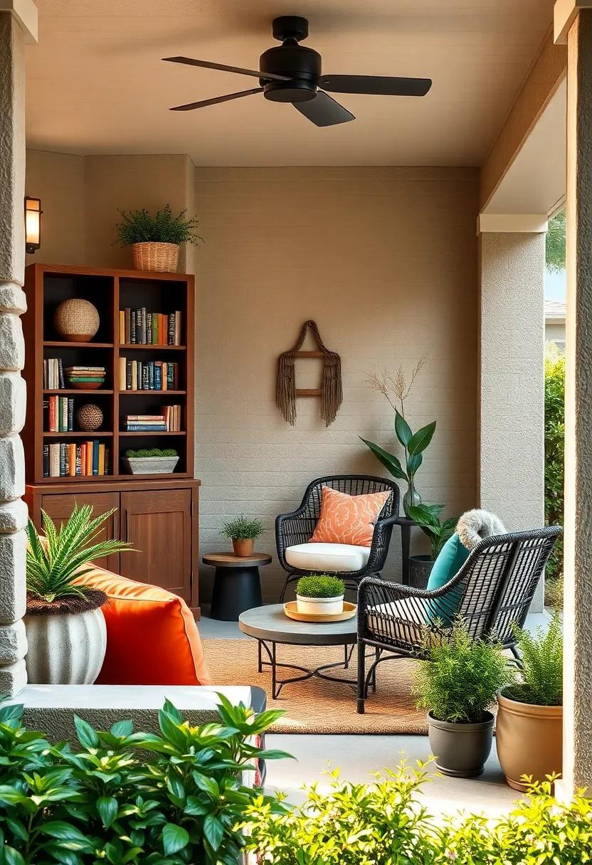Cozy Outdoor Reading nook: Transform a corner of your patio with a bookshelf, comfortable chair, and soft lighting, creating a dedicated space for reading and reflection