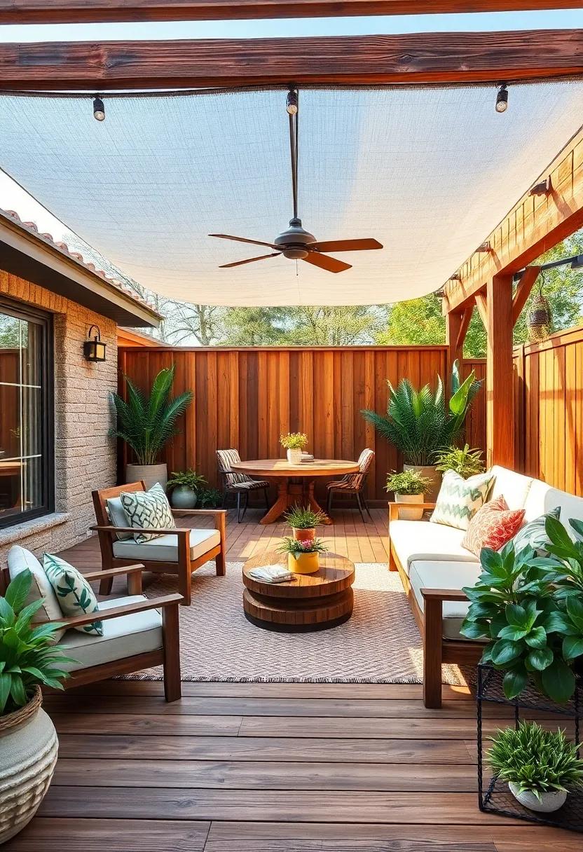 Rustic Wooden Deck: Enhance your backyard with a beautifully crafted wooden deck that serves as a versatile space for dining, lounging, and entertaining