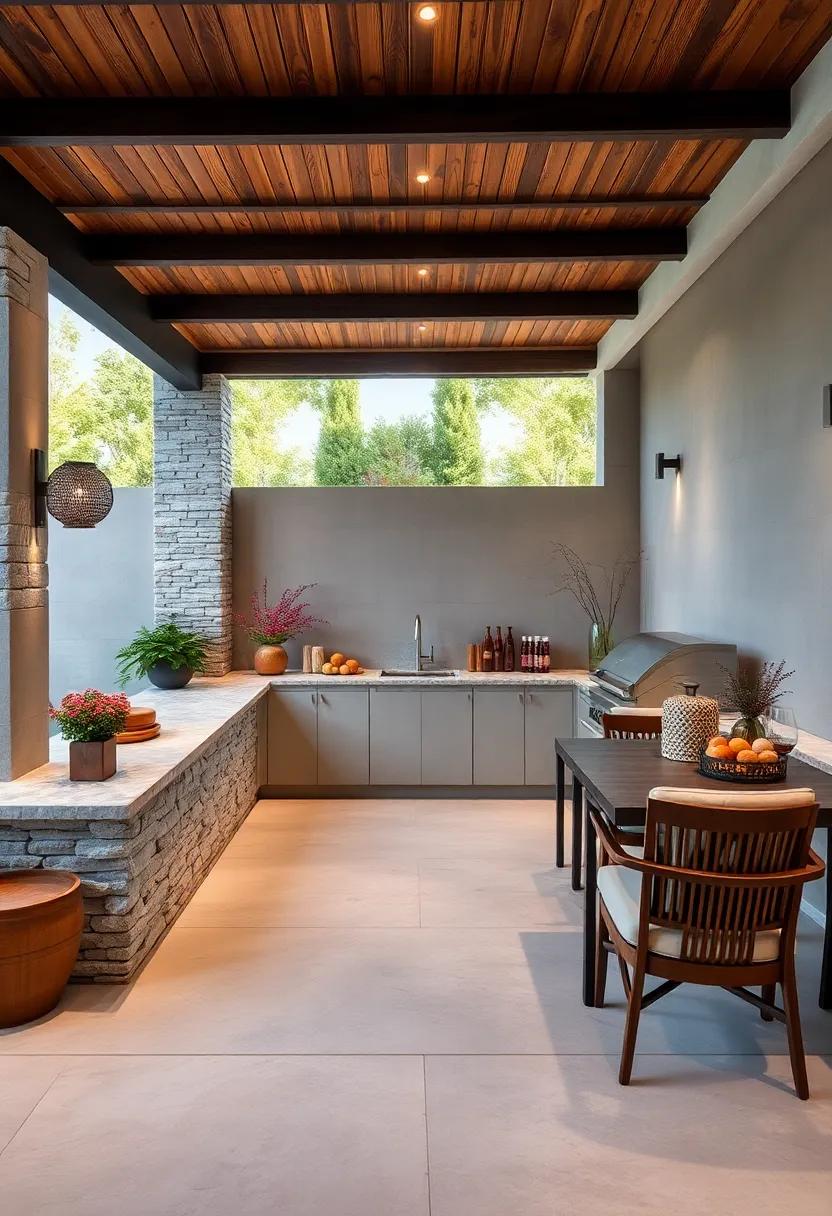 Built-In Grill Station: Position a built-in grill adjacent to your bench for seamless cooking and serving capabilities during barbecues