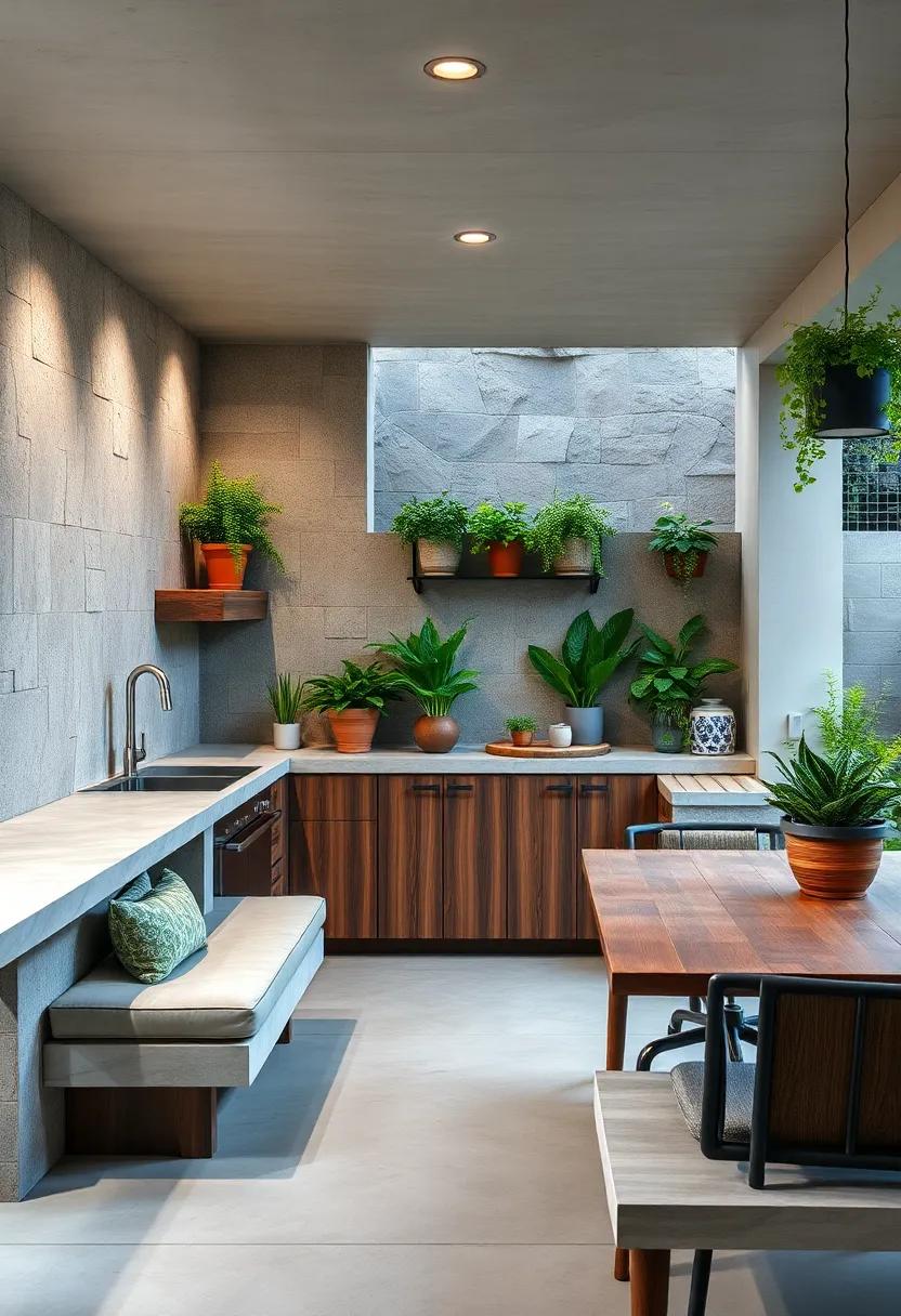 Herb Garden Integration: Incorporate pots or wall gardens for fresh herbs directly at your fingertips while cooking outdoors