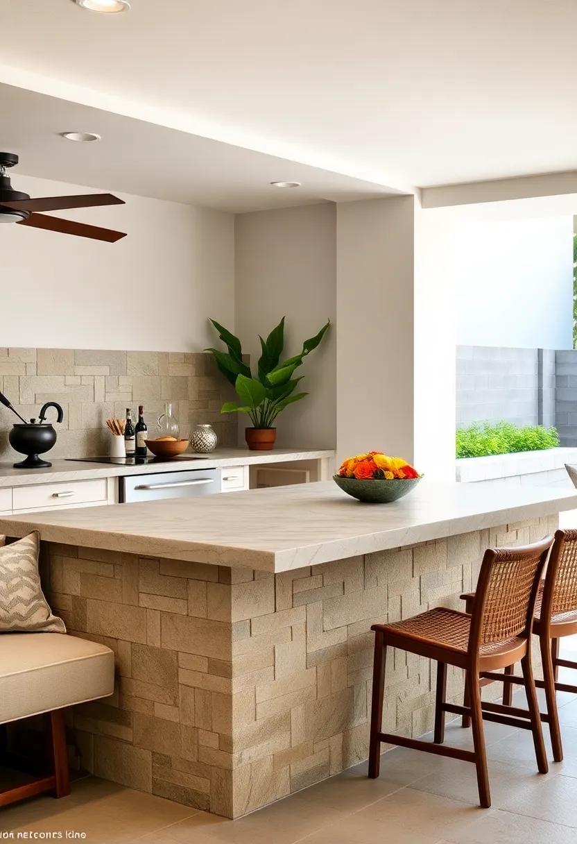 Natural Stone Countertops: Opt for natural stone countertops for an elegant and durable surface that adds sophistication to your outdoor kitchen